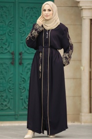 Neva Style - Fermuarlı Mürdüm Tesettür Abaya 23151MU - Thumbnail