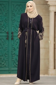 Neva Style - Fermuarlı Mürdüm Tesettür Abaya 23151MU - Thumbnail