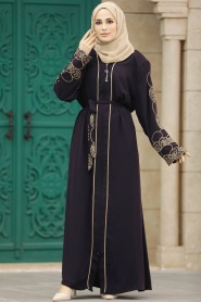 Neva Style - Fermuarlı Mürdüm Tesettür Abaya 23151MU - Thumbnail