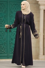 Neva Style - Fermuarlı Mürdüm Tesettür Abaya 23151MU - Thumbnail