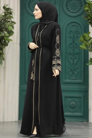  Fermuarlı Siyah Tesettür Abaya 23151S - 2