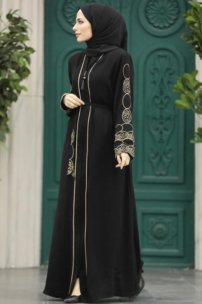  Fermuarlı Siyah Tesettür Abaya 23151S - 2
