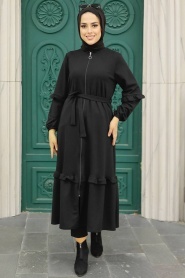 Neva Style - Fermuarlı Siyah Tesettür Elbise 5812S - Thumbnail