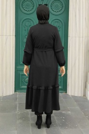 Neva Style - Fermuarlı Siyah Tesettür Elbise 5812S - Thumbnail