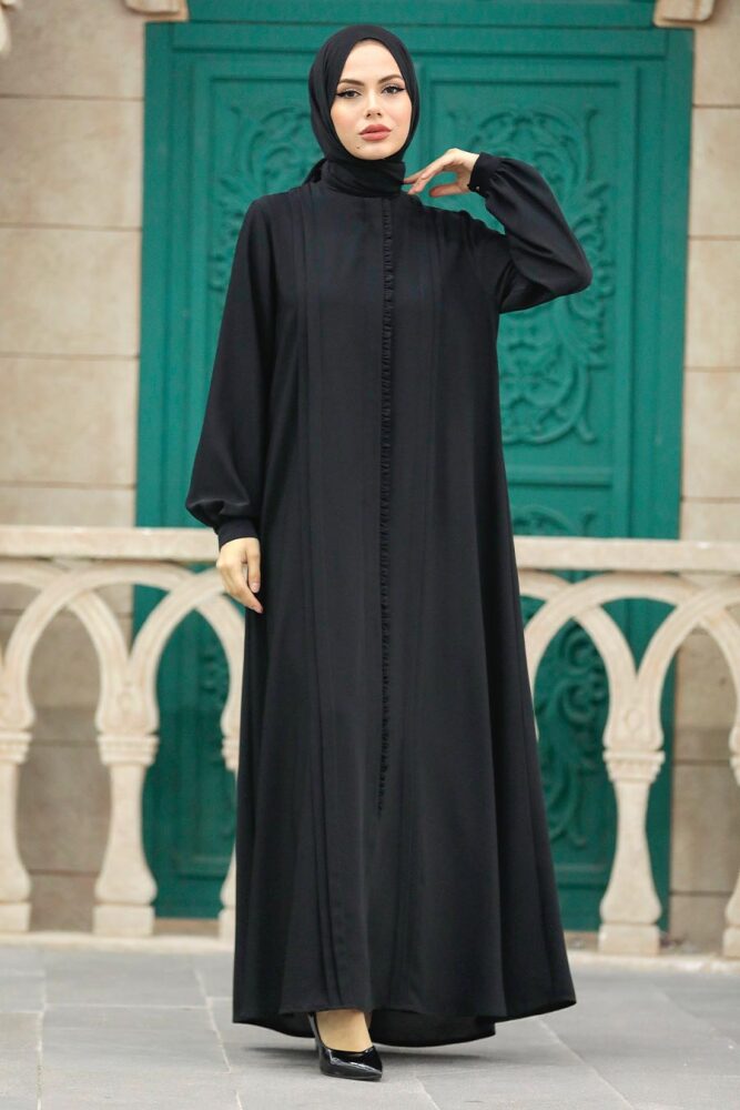 Neva Style - Fermuarlı Siyah Tesettür Ferace 349500S - 1