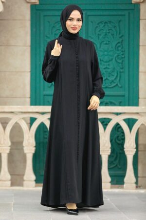 Neva Style - Fermuarlı Siyah Tesettür Ferace 349500S - 2