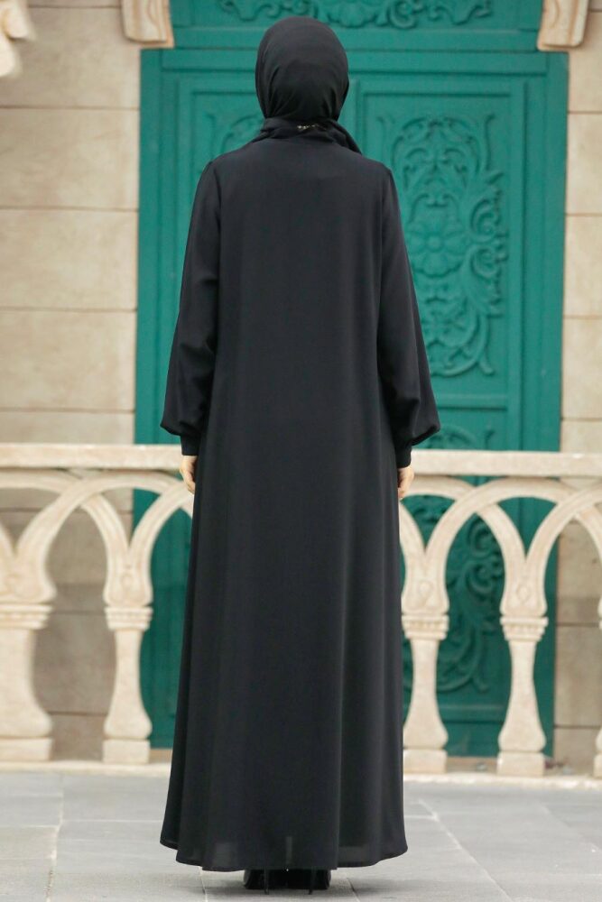 Neva Style - Fermuarlı Siyah Tesettür Ferace 349500S - 3