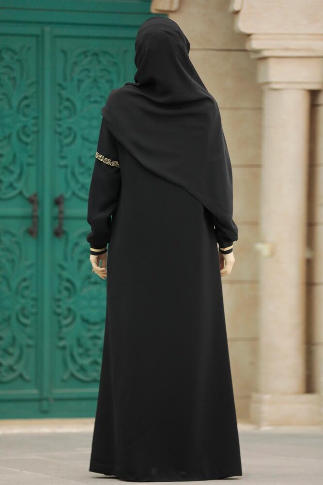 Neva Style - Fermuarlı Siyah Tesettür Ferace 35124S - 5