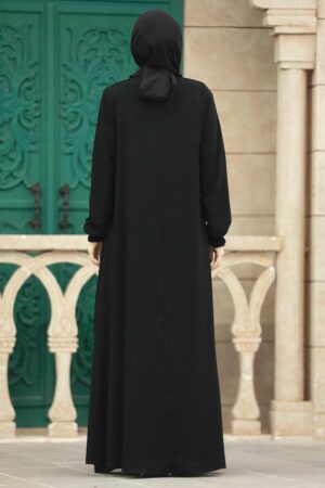 Neva Style - Fermuarlı Siyah Tesettür Ferace 35164S - 6