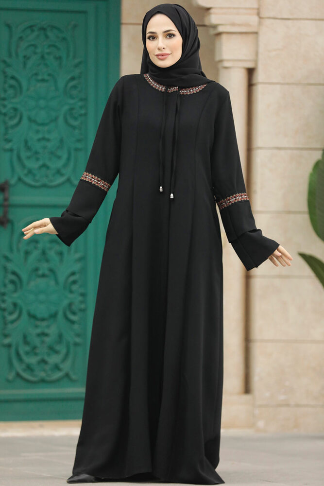 Neva Style - Fermuarlı Siyah Tesettür Ferace 62104S - 4