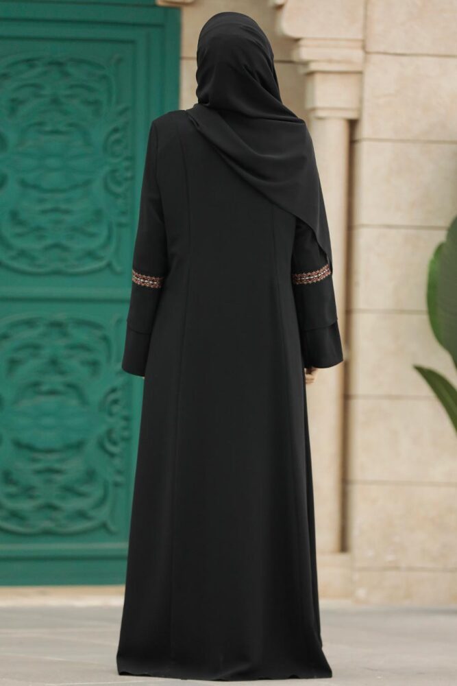 Neva Style - Fermuarlı Siyah Tesettür Ferace 62104S - 6