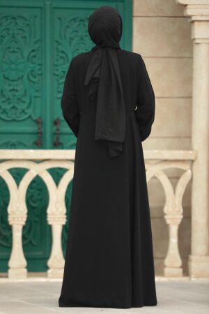 Neva Style - Fermuarlı Siyah Tesettür Ferace 62212S - 5