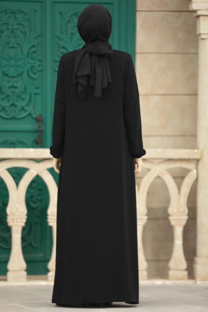 Neva Style - Fermuarlı Siyah Tesettür Ferace 62315S - 5