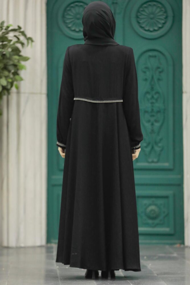 Neva Style - Fermuarlı Siyah Tesettür Ferace 62532S - 5