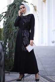 Neva Style - Siyah Tesettür Abaya 9121S - Thumbnail
