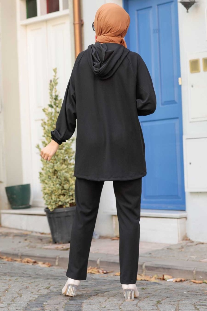 Neva Style - Fermuarlı Siyah Tesettür İkili Takım 1288S - 3