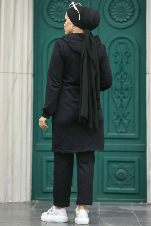 Neva Style - Fermuarlı Siyah Tesettür İkili Takım 13631S - 4