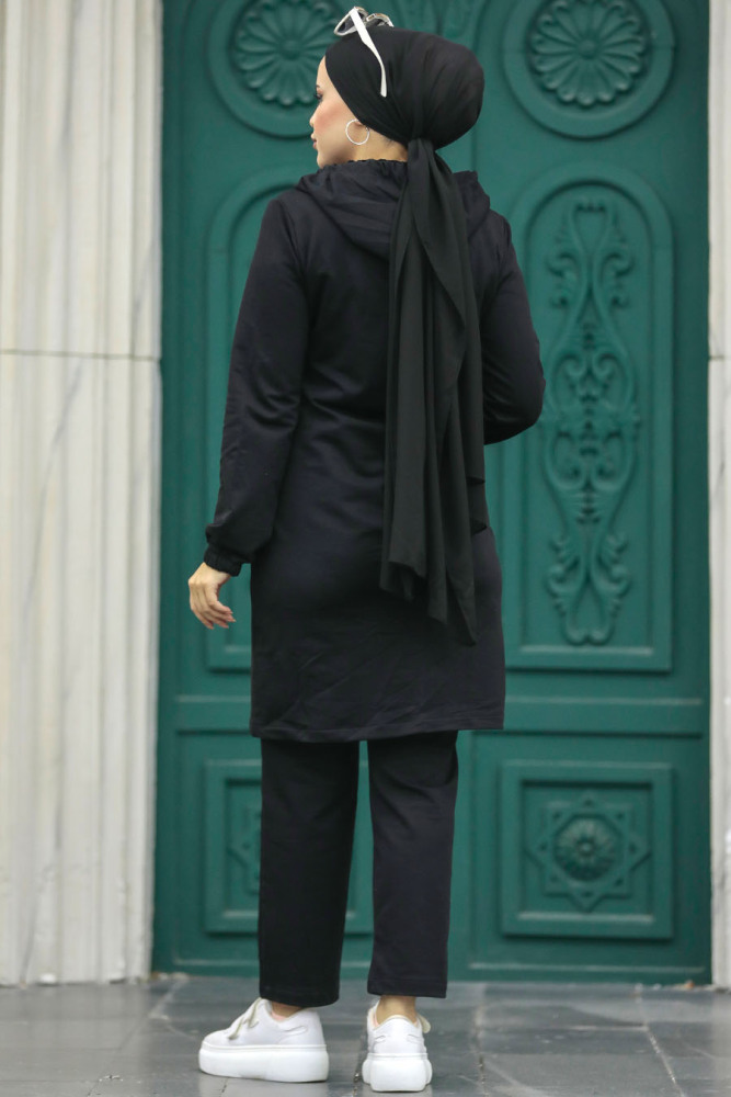 Neva Style - Fermuarlı Siyah Tesettür İkili Takım 13631S - 4
