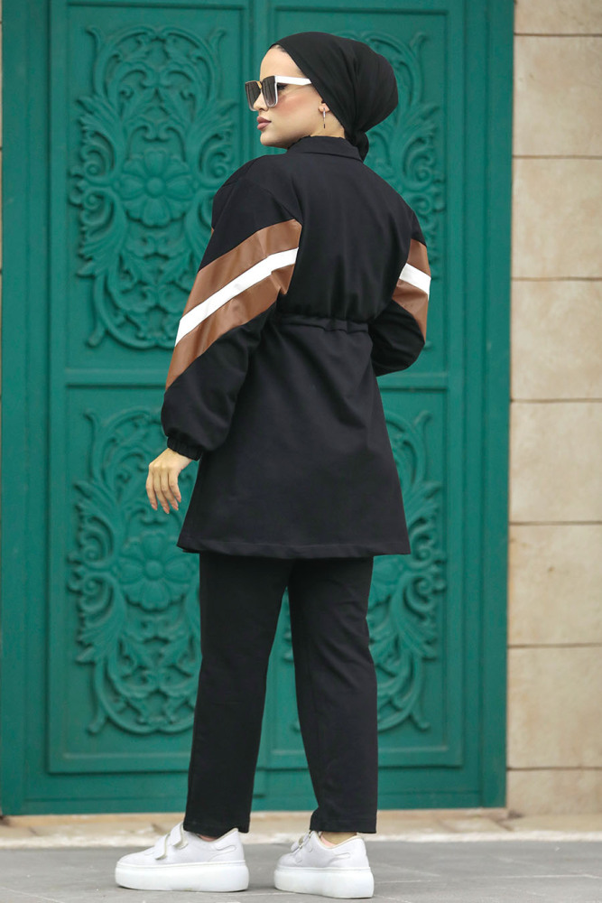 Neva Style - Fermuarlı Siyah Tesettür İkili Takım 1408S - 3