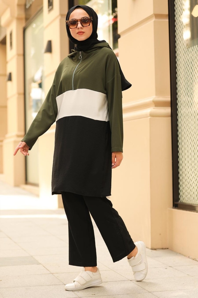 Neva Style - Fermuarlı Siyah Tesettür İkili Takım 5552S - 1