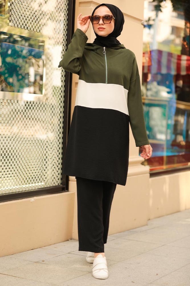 Neva Style - Fermuarlı Siyah Tesettür İkili Takım 5552S - 2