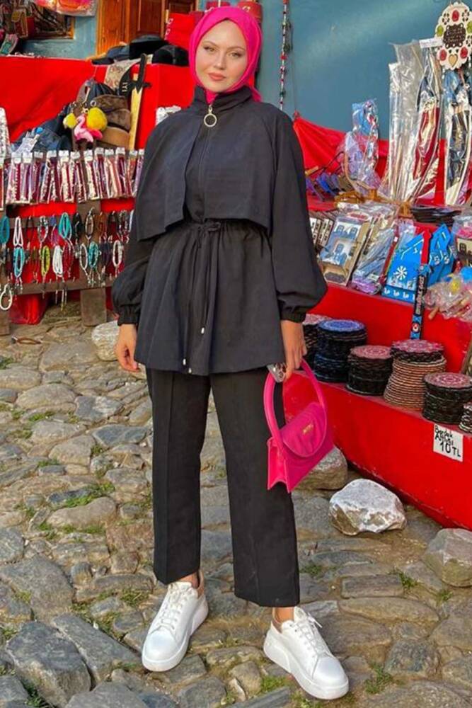  Fermuarlı Siyah Tesettür İkili Takım 9247S - NEVA STYLE