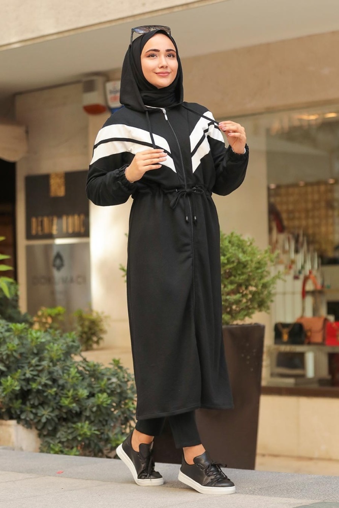 Neva Style - Fermuarlı Siyah Tesettür Kap 16011S - 1