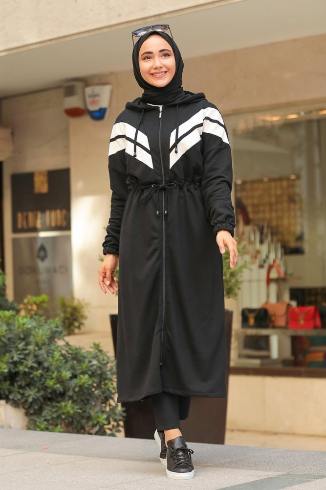 Neva Style - Fermuarlı Siyah Tesettür Kap 16011S - 2