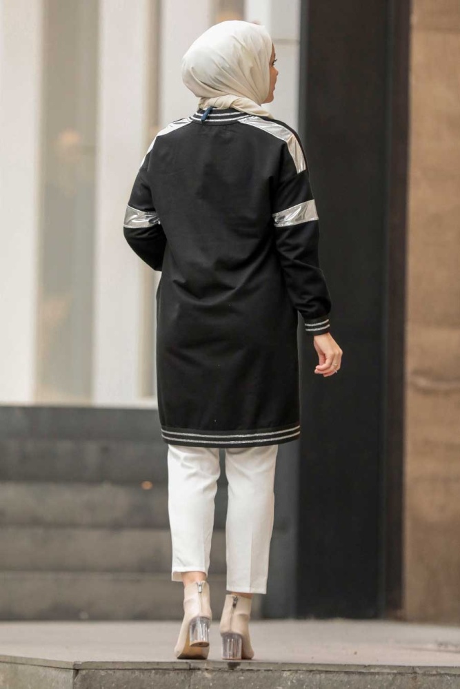 Neva Style - Fermuarlı Siyah Tesettür Kap 18930S - 2