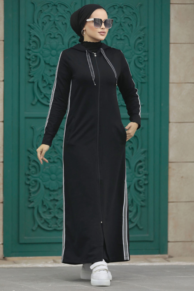 Neva Style - Fermuarlı Siyah Tesettür Kap 22641S - 2