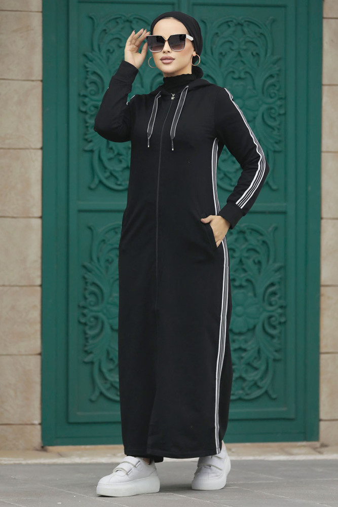 Neva Style - Fermuarlı Siyah Tesettür Kap 22641S - 3