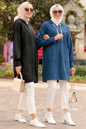 Neva Style - Fermuarlı Siyah Tesettür Kap 32450S - 2