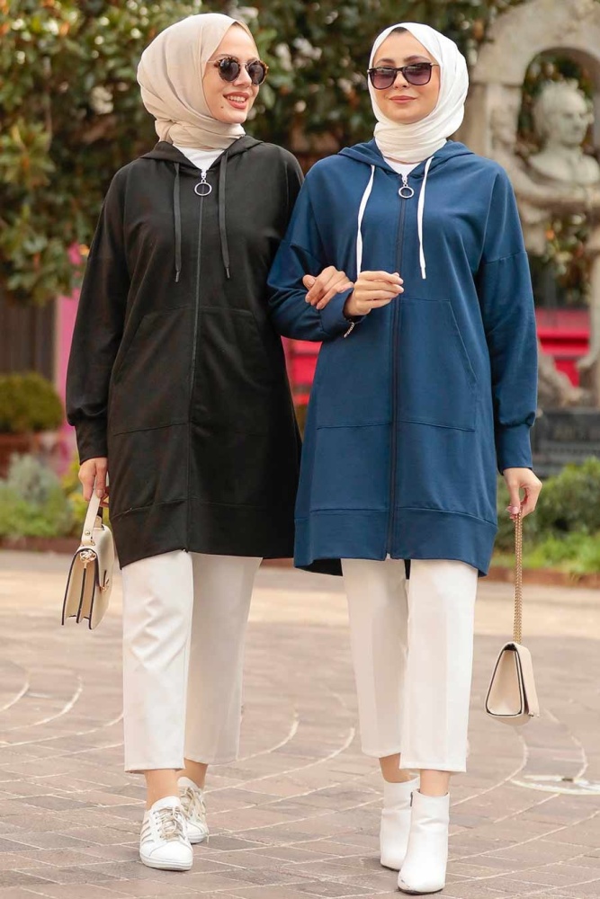 Neva Style - Fermuarlı Siyah Tesettür Kap 32450S - 3