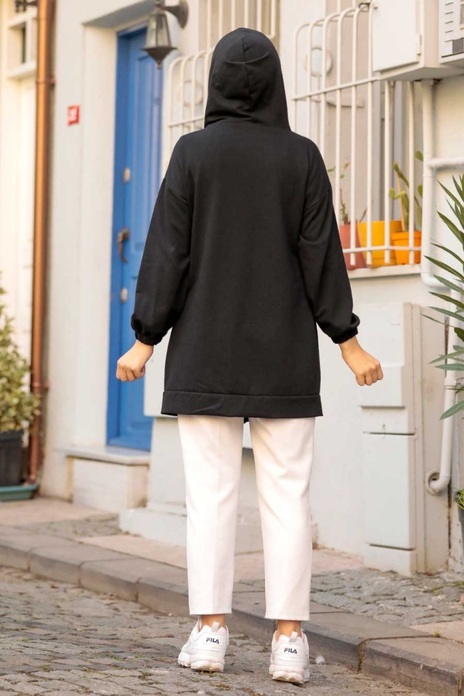 Neva Style - Fermuarlı Siyah Tesettür Kap 3674S - 3