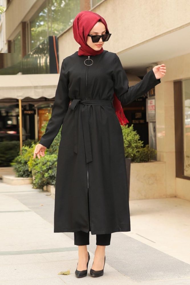 Neva Style - Fermuarlı Siyah Tesettür Kap 5554S - 1