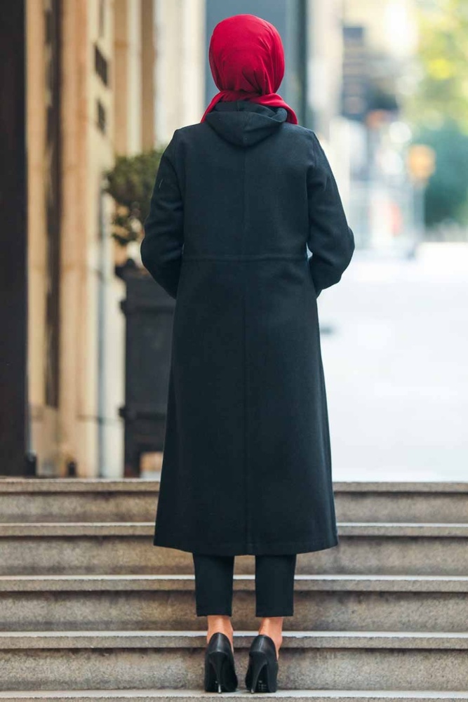Neva Style - Fermuarlı Siyah Tesettür Kap 5565S - 4