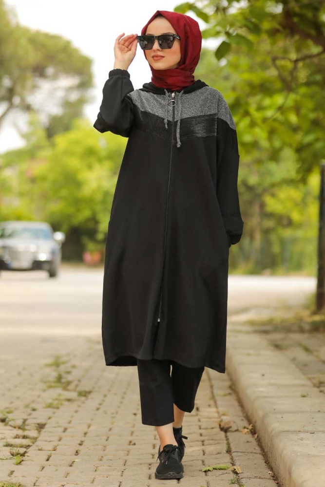 Neva Style - Fermuarlı Siyah Tesettür Kap 61510S - 1