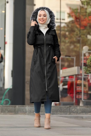 Neva Style - Fermuarlı Siyah Tesettür Kap 6605S - 1