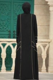 Neva Style - Fermuarlı Siyah Tesettür Rabia Krep Ferace 35162S - Thumbnail