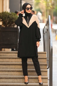 Neva Style - Fermuarlı Siyah Tesettür Tunik 2368S - Thumbnail