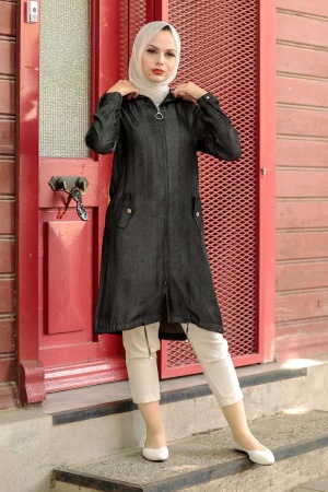  Fermuarlı Siyah Tesettür Tunik 89160S - 2