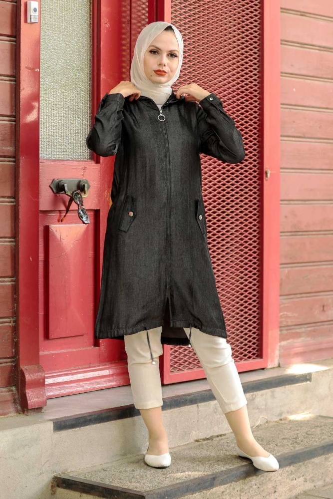  Fermuarlı Siyah Tesettür Tunik 89160S - 2