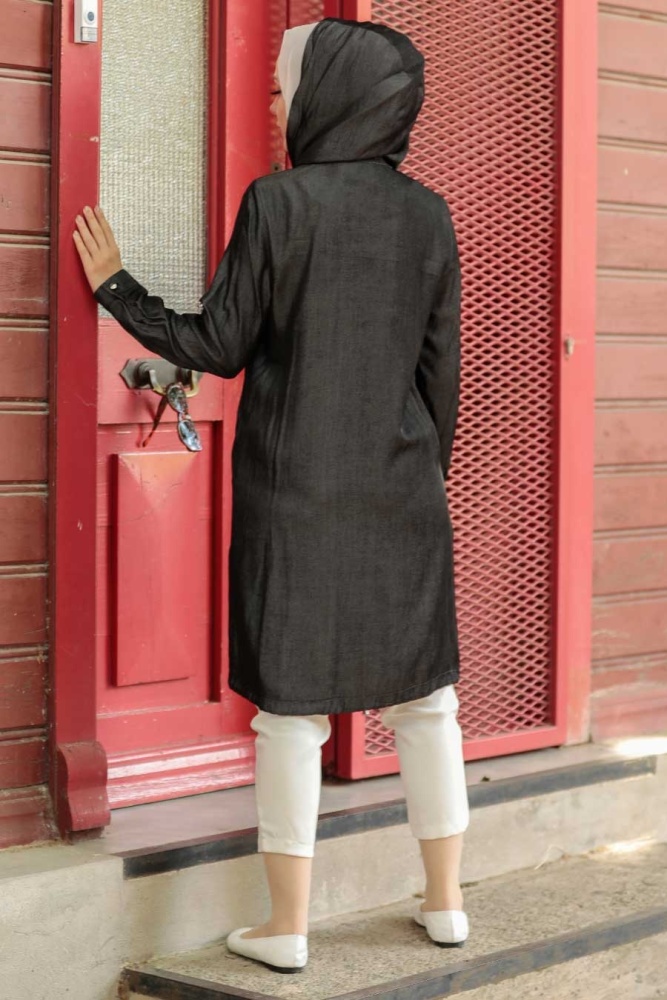  Fermuarlı Siyah Tesettür Tunik 89160S - 3