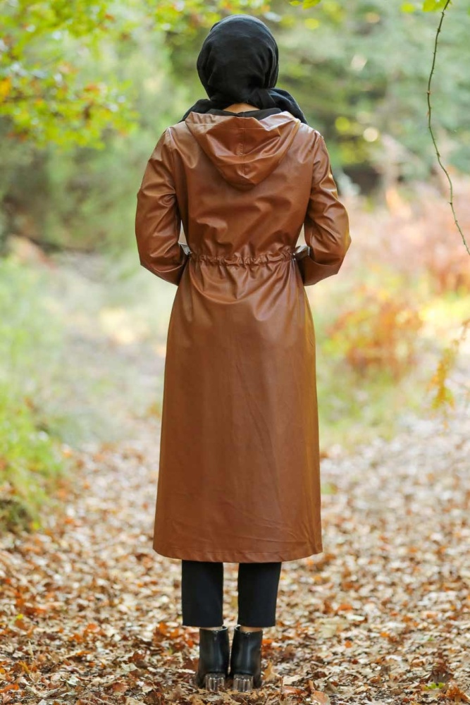 Neva Style - Fermuarlı Taba Tesettür Deri Kap 6775TB - 4