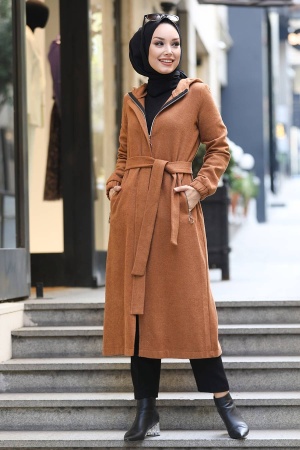 Neva Style - Fermuarlı Taba Tesettür Kap 5562TB - 1
