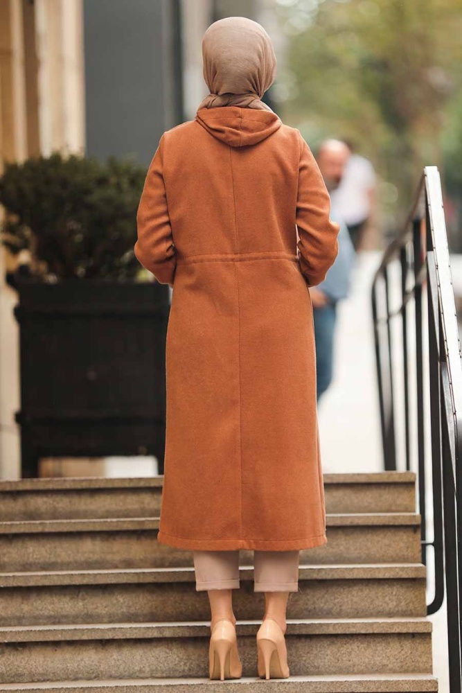 Neva Style - Fermuarlı Taba Tesettür Kap 5565TB - 3