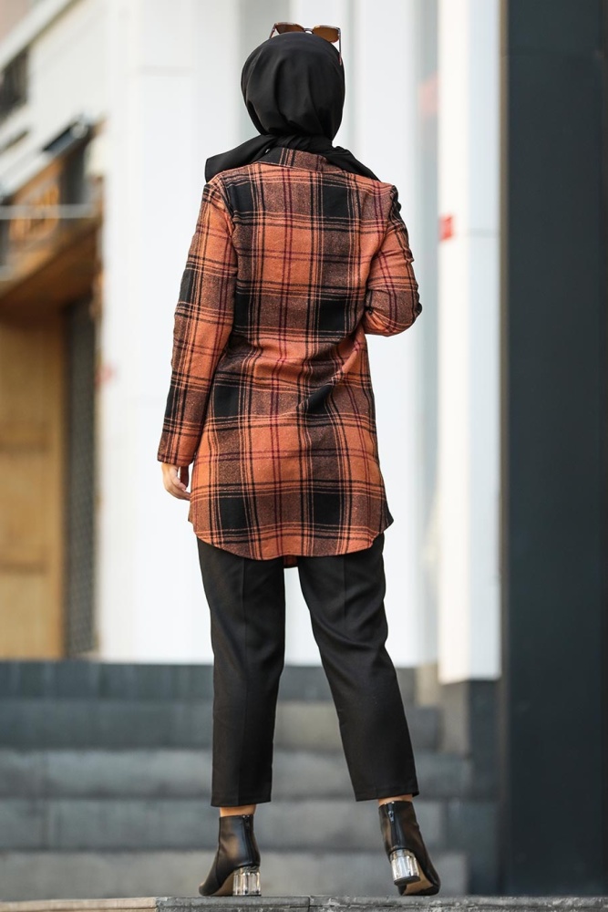 Neva Style - Fermuarlı Taba Tesettür Tunik 20030TB - 3