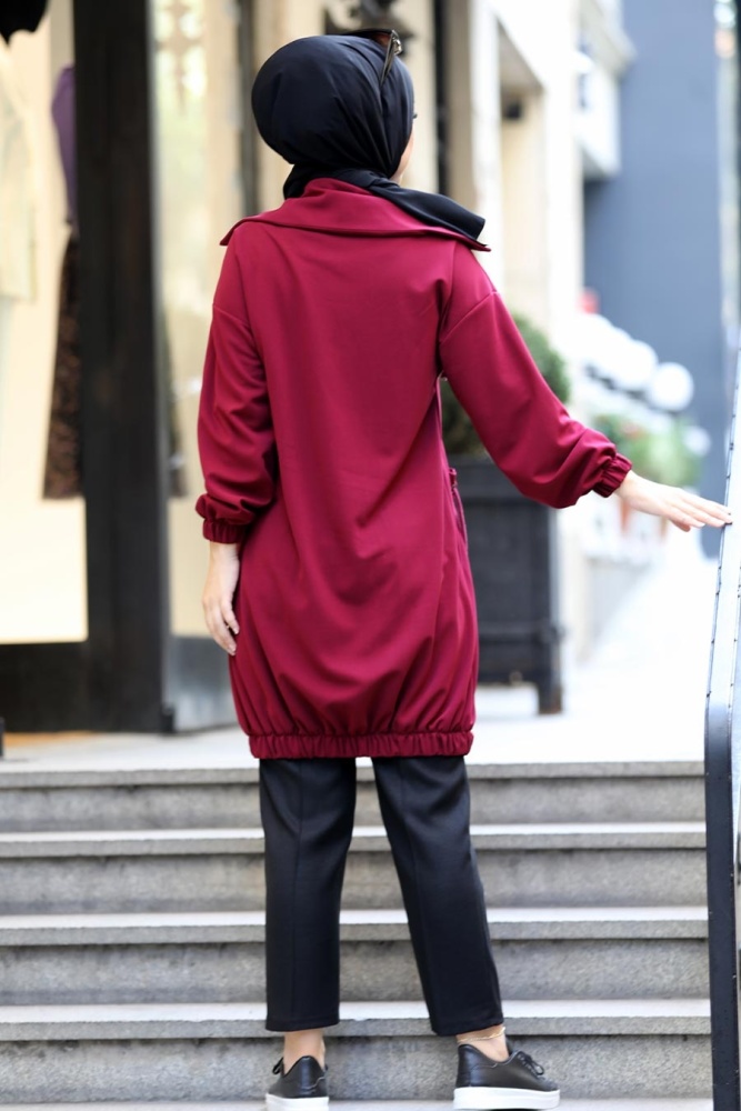 Neva Style - Fermuarlı Vişne Tesettür Kap 8862VSN - 2