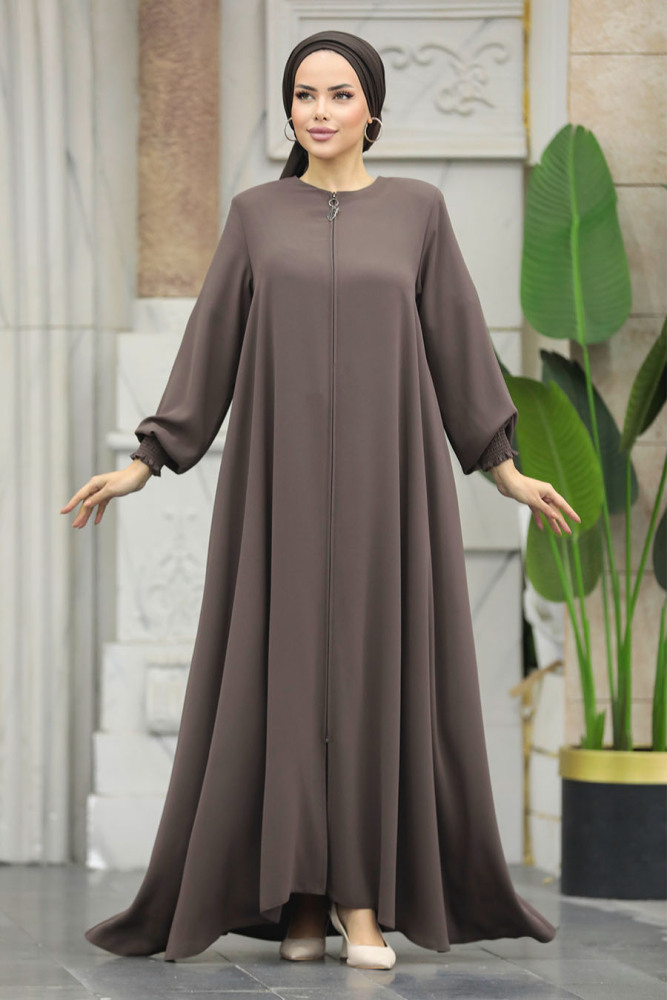 Neva Style - Fermuarlı Vizon Tesettür Ferace 622V - 1