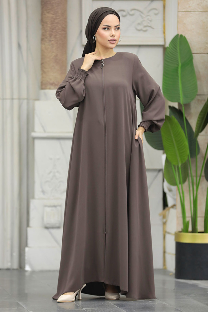 Neva Style - Fermuarlı Vizon Tesettür Ferace 622V - 2